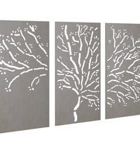 3-tlg. Garten-Wanddeko 105x55 cm Cortenstahl Baum-Design