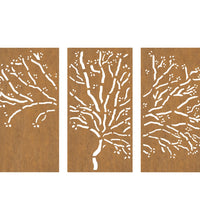 3-tlg. Garten-Wanddeko 105x55 cm Cortenstahl Baum-Design