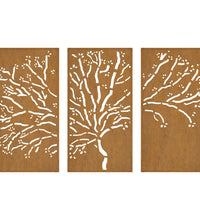 3-tlg. Garten-Wanddeko 105x55 cm Cortenstahl Baum-Design