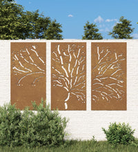 3-tlg. Garten-Wanddeko 105x55 cm Cortenstahl Baum-Design