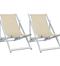 Strandstühle 2 Stk. Klappbar Creme Aluminium und Textilene