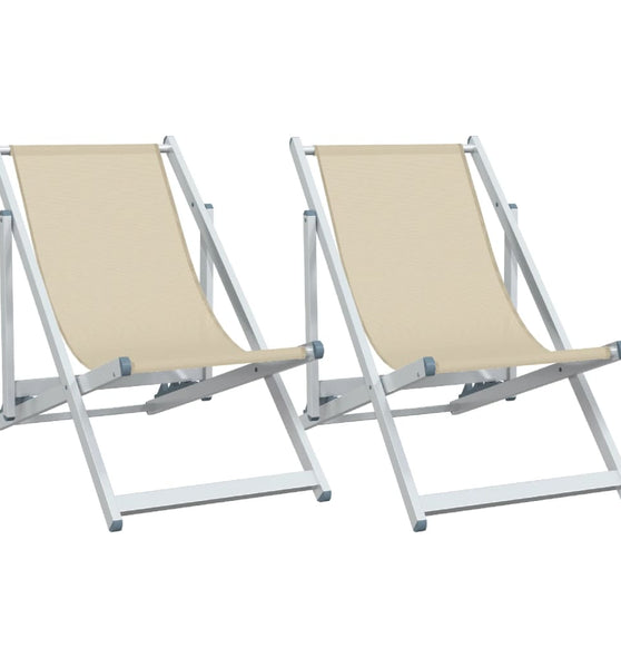 Strandstühle 2 Stk. Klappbar Creme Aluminium und Textilene