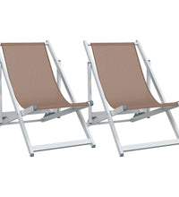 Strandstühle 2 Stk. Klappbar Braun Aluminium und Textilene