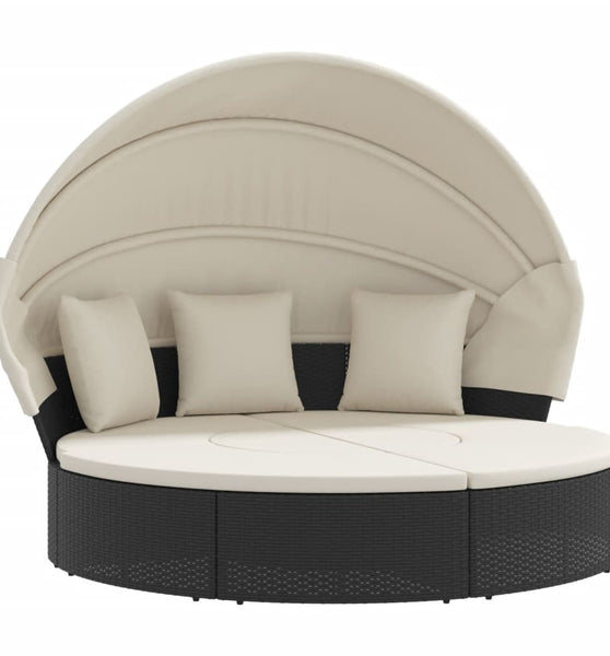 Outdoor-Loungebett mit Dach und Kissen Schwarz Poly Rattan