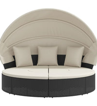 Outdoor-Loungebett mit Dach und Kissen Schwarz Poly Rattan