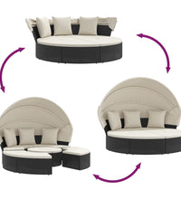 Outdoor-Loungebett mit Dach und Kissen Schwarz Poly Rattan