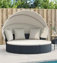 Outdoor-Loungebett mit Dach und Kissen Schwarz Poly Rattan