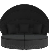 Outdoor-Loungebett mit Dach und Kissen Schwarz Poly Rattan