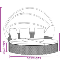 Outdoor-Loungebett mit Dach und Kissen Schwarz Poly Rattan