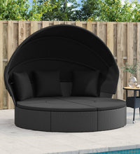 Outdoor-Loungebett mit Dach und Kissen Schwarz Poly Rattan