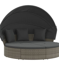 Outdoor-Loungebett mit Dach und Kissen Grau Poly Rattan