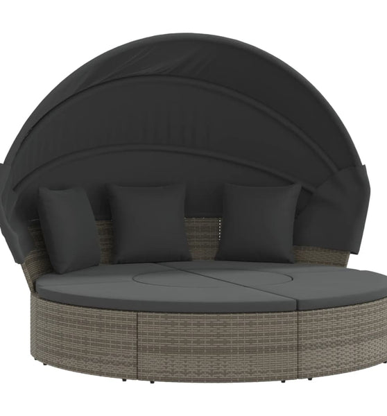 Outdoor-Loungebett mit Dach und Kissen Grau Poly Rattan