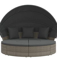 Outdoor-Loungebett mit Dach und Kissen Grau Poly Rattan