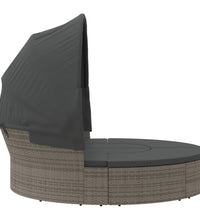 Outdoor-Loungebett mit Dach und Kissen Grau Poly Rattan