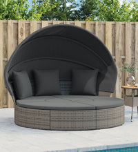 Outdoor-Loungebett mit Dach und Kissen Grau Poly Rattan