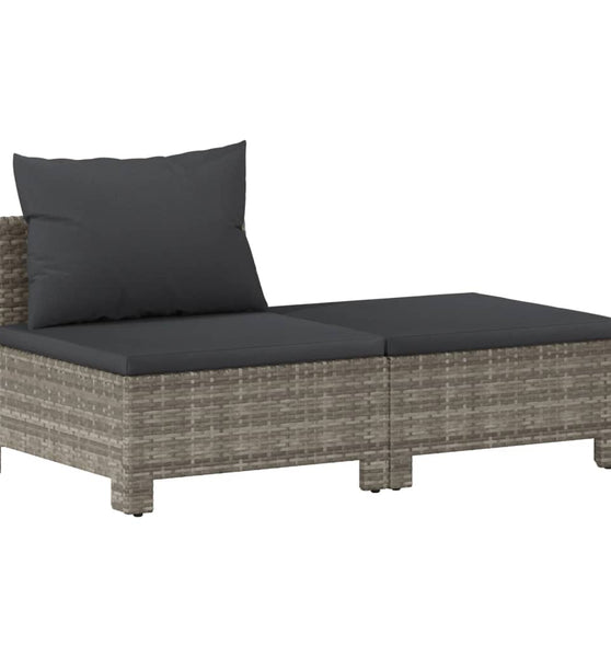 2-tlg. Garten-Lounge-Set mit Kissen Grau Poly Rattan