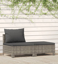 2-tlg. Garten-Lounge-Set mit Kissen Grau Poly Rattan