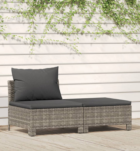 2-tlg. Garten-Lounge-Set mit Kissen Grau Poly Rattan