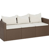 Gartensofa 3-Sitzer mit Kissen Braun Poly Rattan