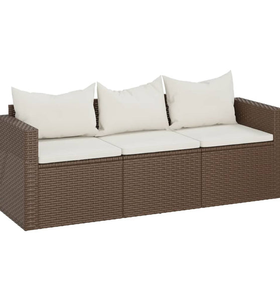 Gartensofa 3-Sitzer mit Kissen Braun Poly Rattan