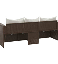 Gartensofa 3-Sitzer mit Kissen Braun Poly Rattan