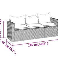 Gartensofa 3-Sitzer mit Kissen Braun Poly Rattan