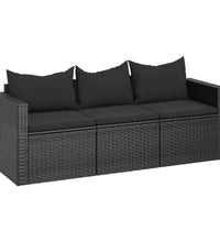 3-Sitzer-Gartensofa mit Kissen Schwarz Poly Rattan