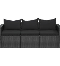 3-Sitzer-Gartensofa mit Kissen Schwarz Poly Rattan