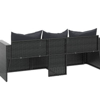 3-Sitzer-Gartensofa mit Kissen Schwarz Poly Rattan