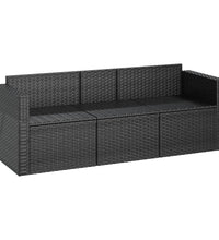 3-Sitzer-Gartensofa mit Kissen Schwarz Poly Rattan