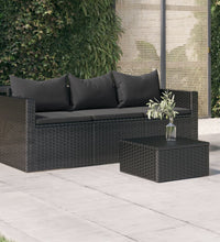 3-Sitzer-Gartensofa mit Kissen Schwarz Poly Rattan