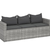 Gartensofa 3-Sitzer mit Kissen Grau Poly Rattan