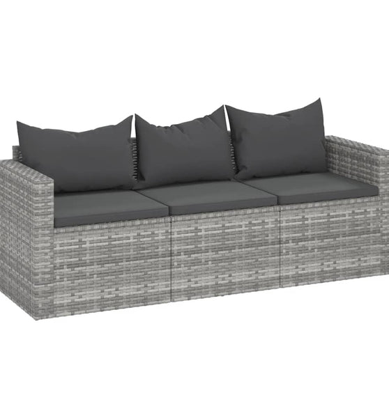 Gartensofa 3-Sitzer mit Kissen Grau Poly Rattan