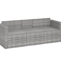 Gartensofa 3-Sitzer mit Kissen Grau Poly Rattan