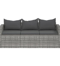 Gartensofa 3-Sitzer mit Kissen Grau Poly Rattan