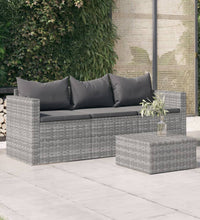 Gartensofa 3-Sitzer mit Kissen Grau Poly Rattan