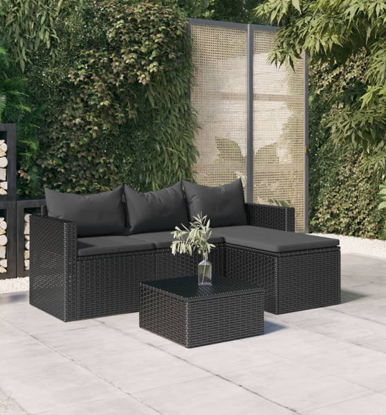 Garten-Lounge-Set Schwarz Poly Rattan