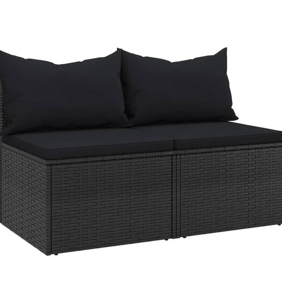 Garten-Mittelsofas mit Kissen 2 Stk. Schwarz Poly Rattan