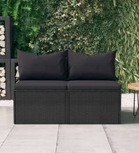 Garten-Mittelsofas mit Kissen 2 Stk. Schwarz Poly Rattan