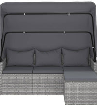 3-Sitzer-Gartensofa mit Dach und Fußhocker Grau Poly Rattan