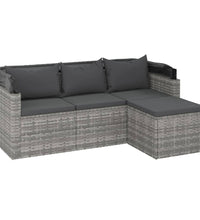 3-Sitzer-Gartensofa mit Dach und Fußhocker Grau Poly Rattan