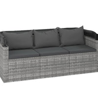 3-Sitzer-Gartensofa mit Dach und Fußhocker Grau Poly Rattan