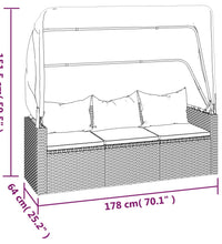 3-Sitzer-Gartensofa mit Dach und Fußhocker Grau Poly Rattan