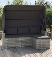 3-Sitzer-Gartensofa mit Dach und Fußhocker Grau Poly Rattan