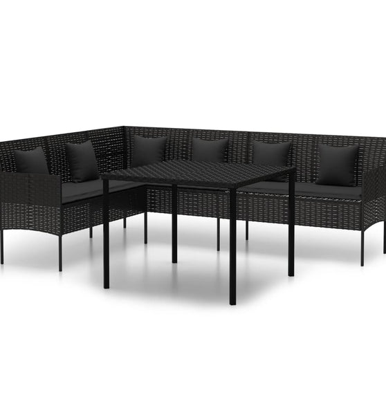 2-tlg. Garten-Essgruppe mit Kissen Schwarz Poly Rattan