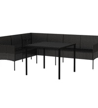 2-tlg. Garten-Essgruppe mit Kissen Schwarz Poly Rattan