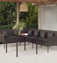 2-tlg. Garten-Essgruppe mit Kissen Schwarz Poly Rattan