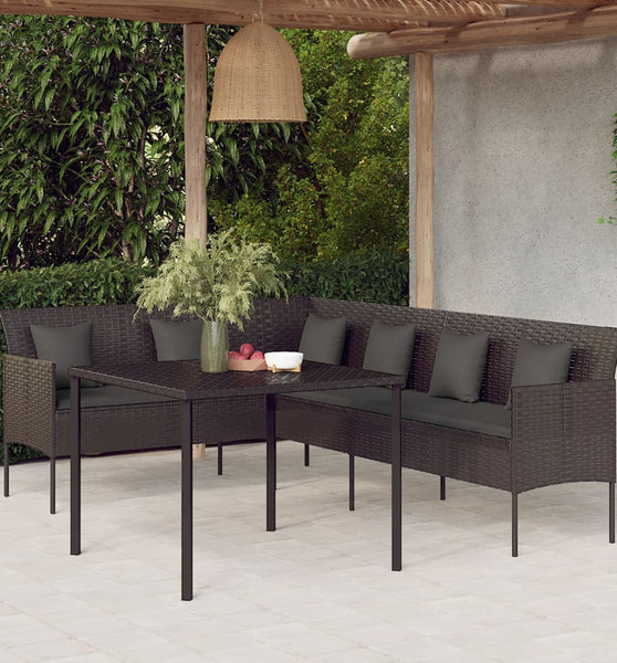 2-tlg. Garten-Essgruppe mit Kissen Schwarz Poly Rattan