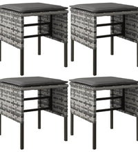 Gartenhocker mit Kissen 4 Stk. Grau Poly Rattan