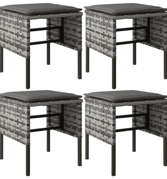 Gartenhocker mit Kissen 4 Stk. Grau Poly Rattan